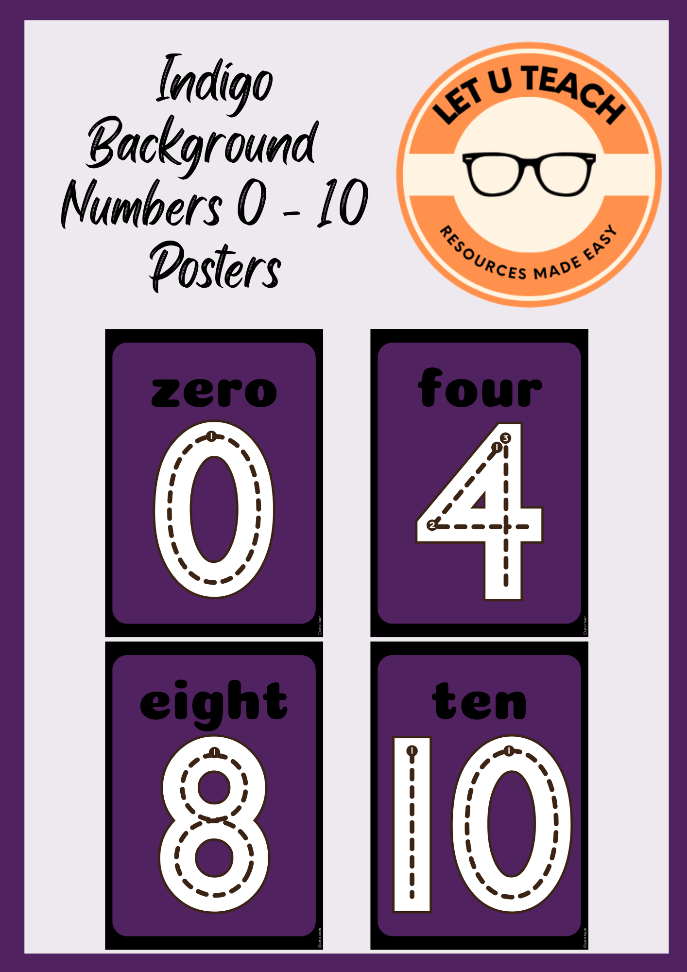 Indigo Background Numbers 0 - 10 Posters