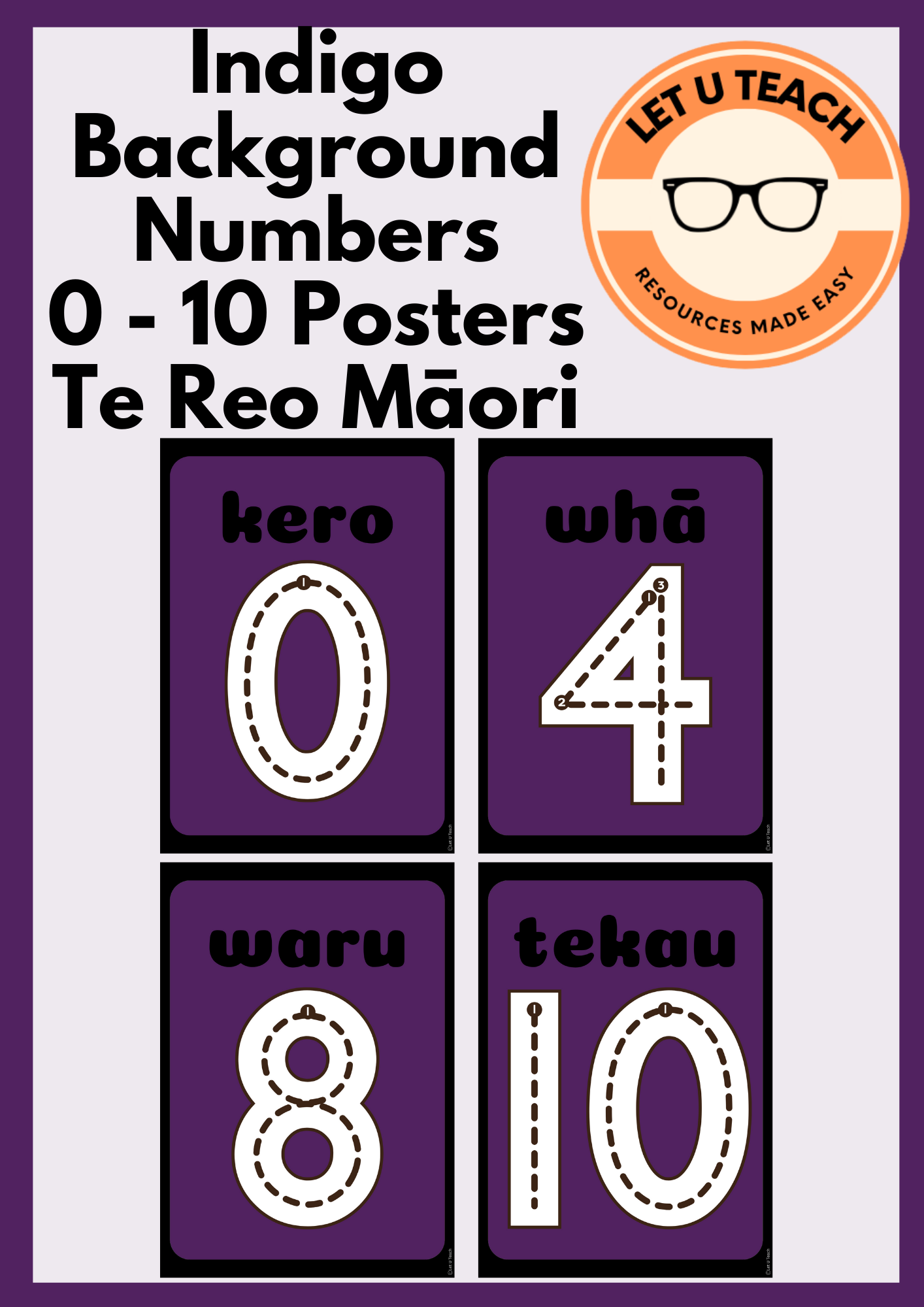 Indigo Background Numbers 0 - 10 Posters Te Reo Māori