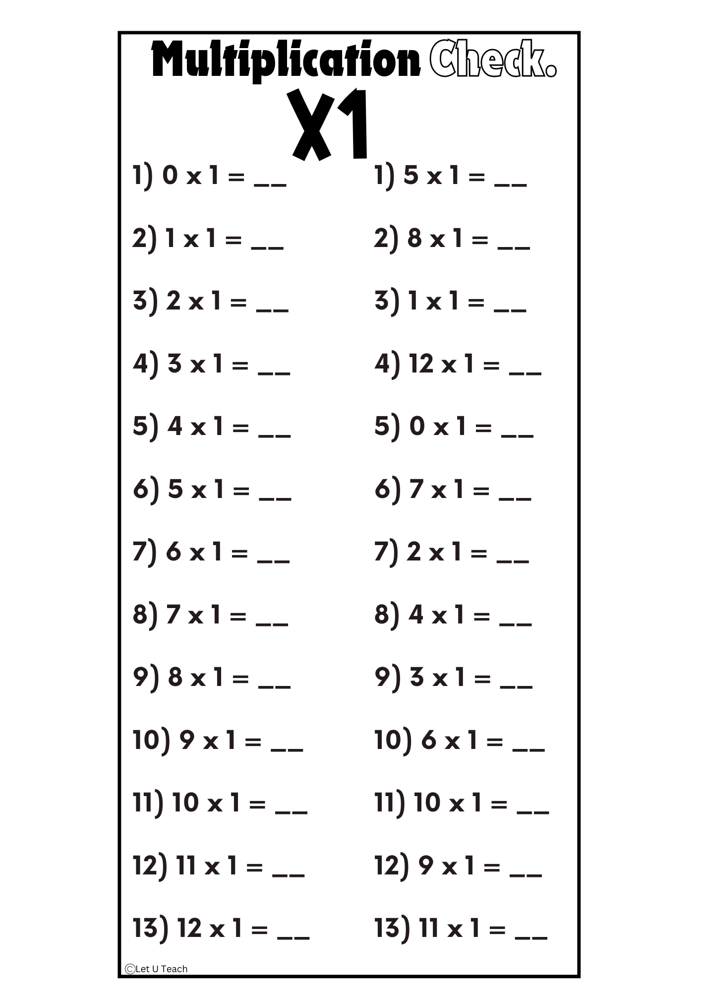 Multiplication Check Cards