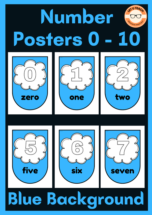 Number Posters 0 - 10 Blue Background