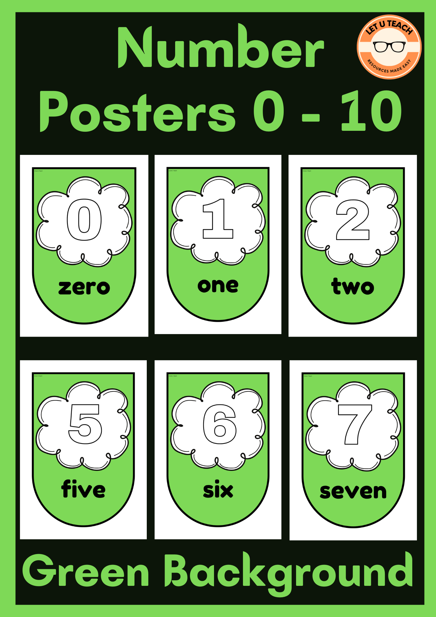 Number Posters 0 - 10 Green Background