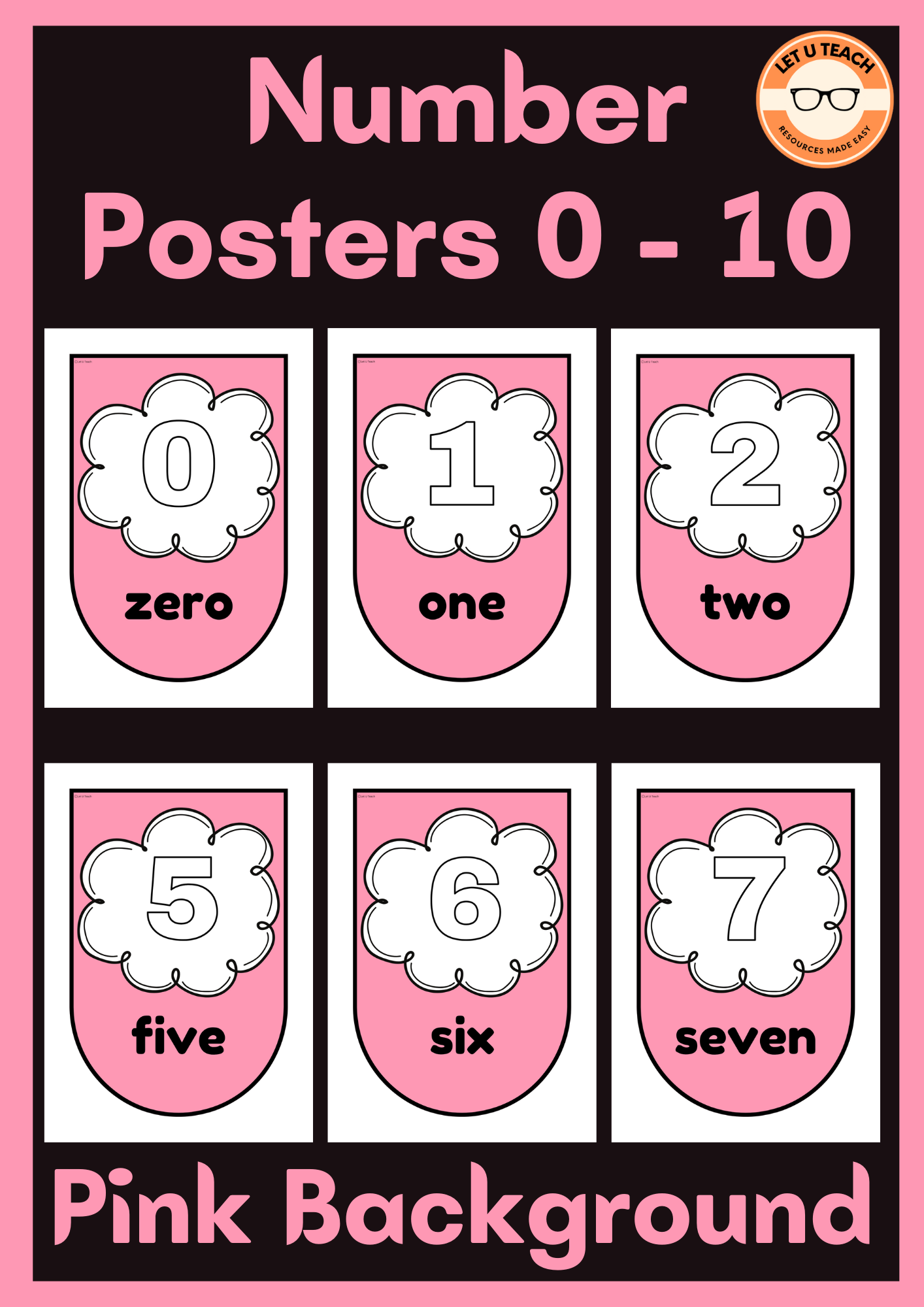 Number Posters 0 - 10 Pink Background