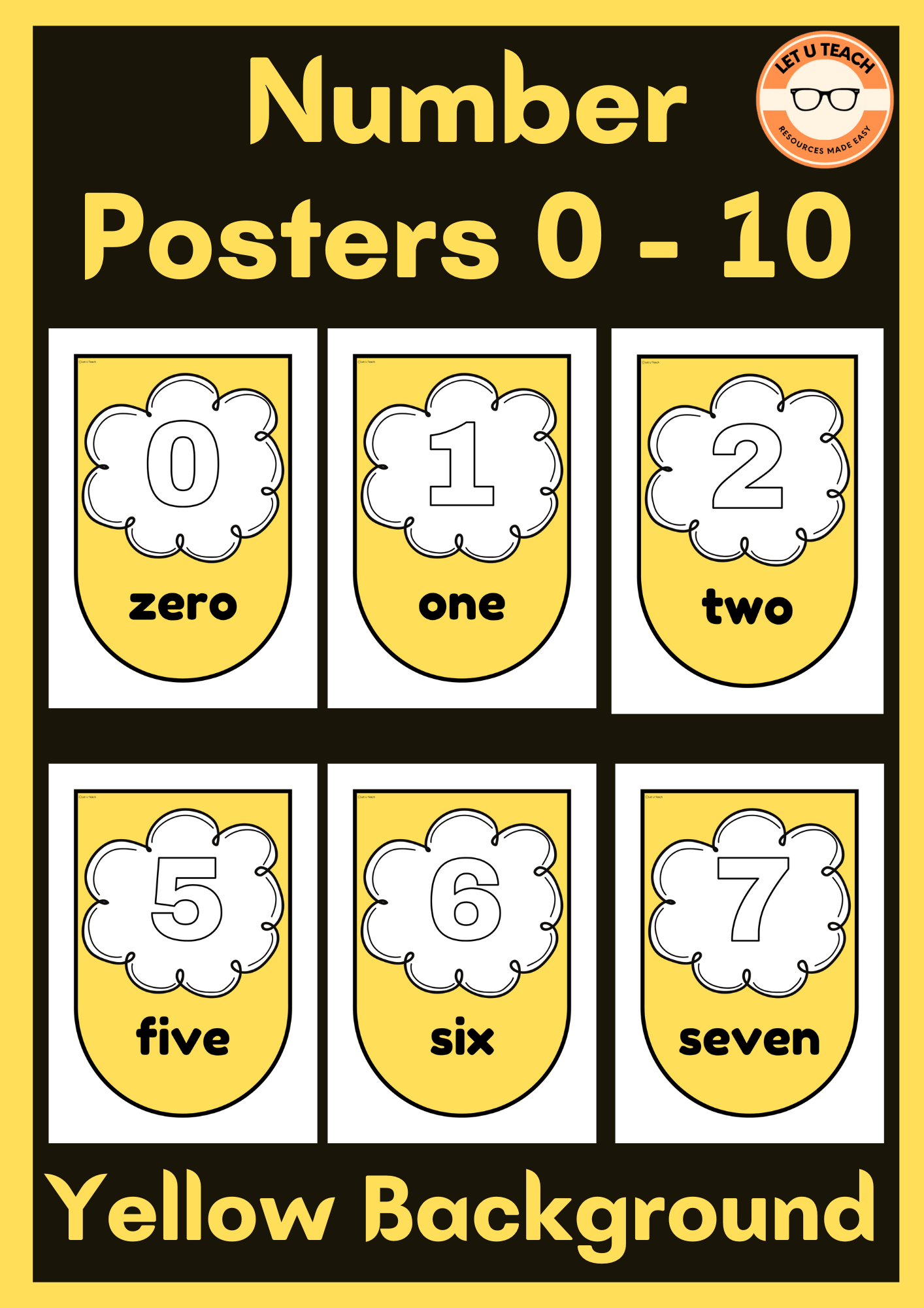 Number Posters 0 - 10 Yellow Background