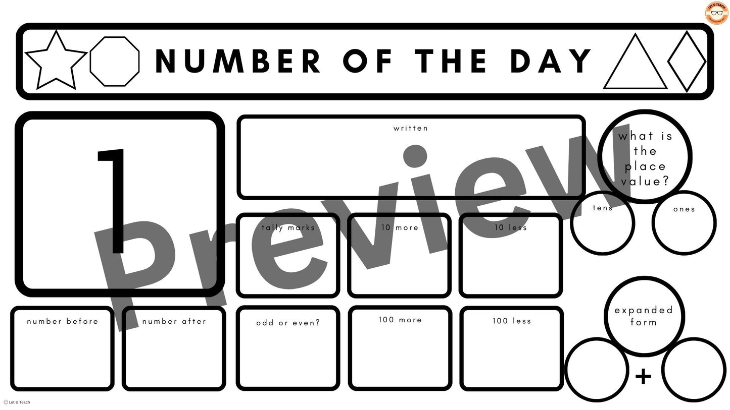 Number Of The Day Worksheets