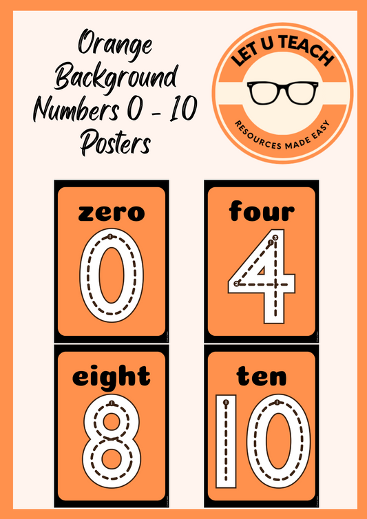 Orange Background Numbers 0 - 10 Posters