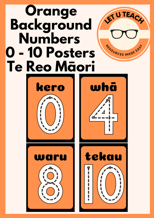 Orange Background Numbers 0 - 10 Posters Te Reo Māori