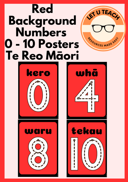 Red Background Numbers 0 - 10 Posters Te Reo Māori