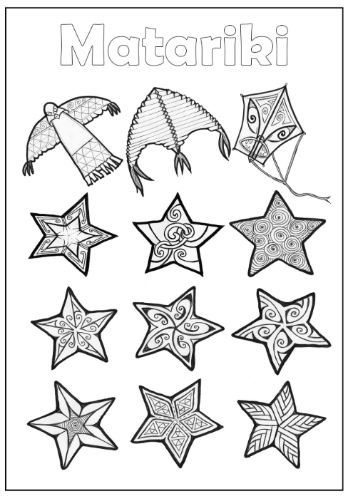 Matariki Kites and Stars Colouring Page