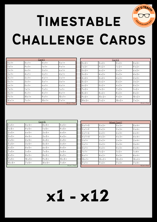 Times Table Challenge Cards x1 - x12