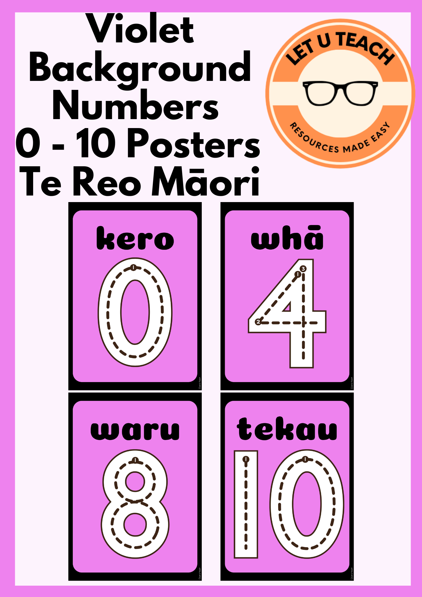 Violet Background Numbers 0 - 10 Posters Te Reo Māori