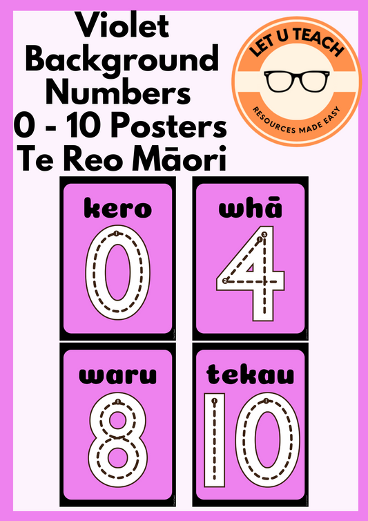 Violet Background Numbers 0 - 10 Posters Te Reo Māori