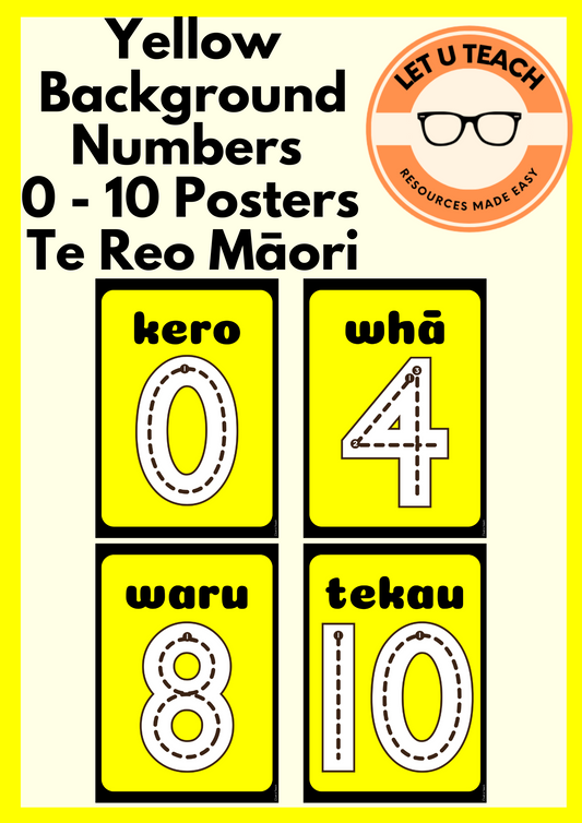 Yellow Background Numbers  0 - 10 Posters  Te Reo Māori